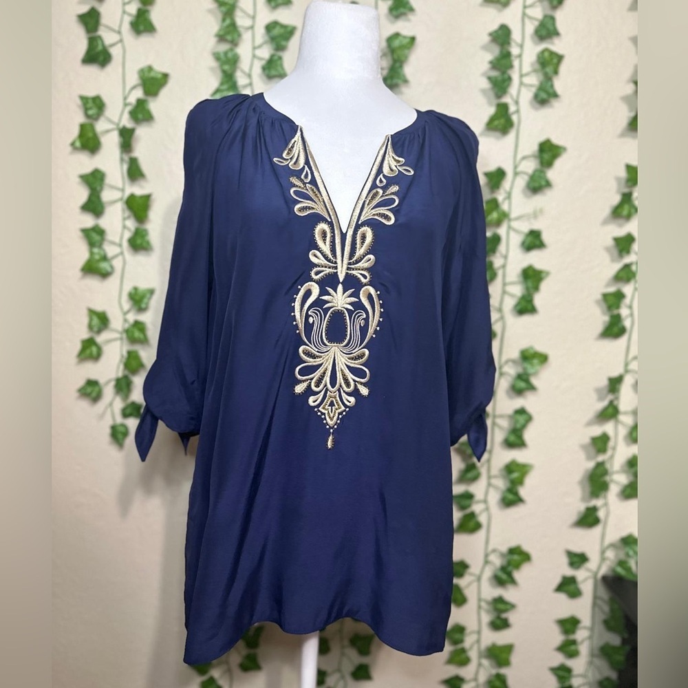 Lilly Pulitzer Bryce Top True Navy 100% Silk Size Small - Picture 2 of 7
